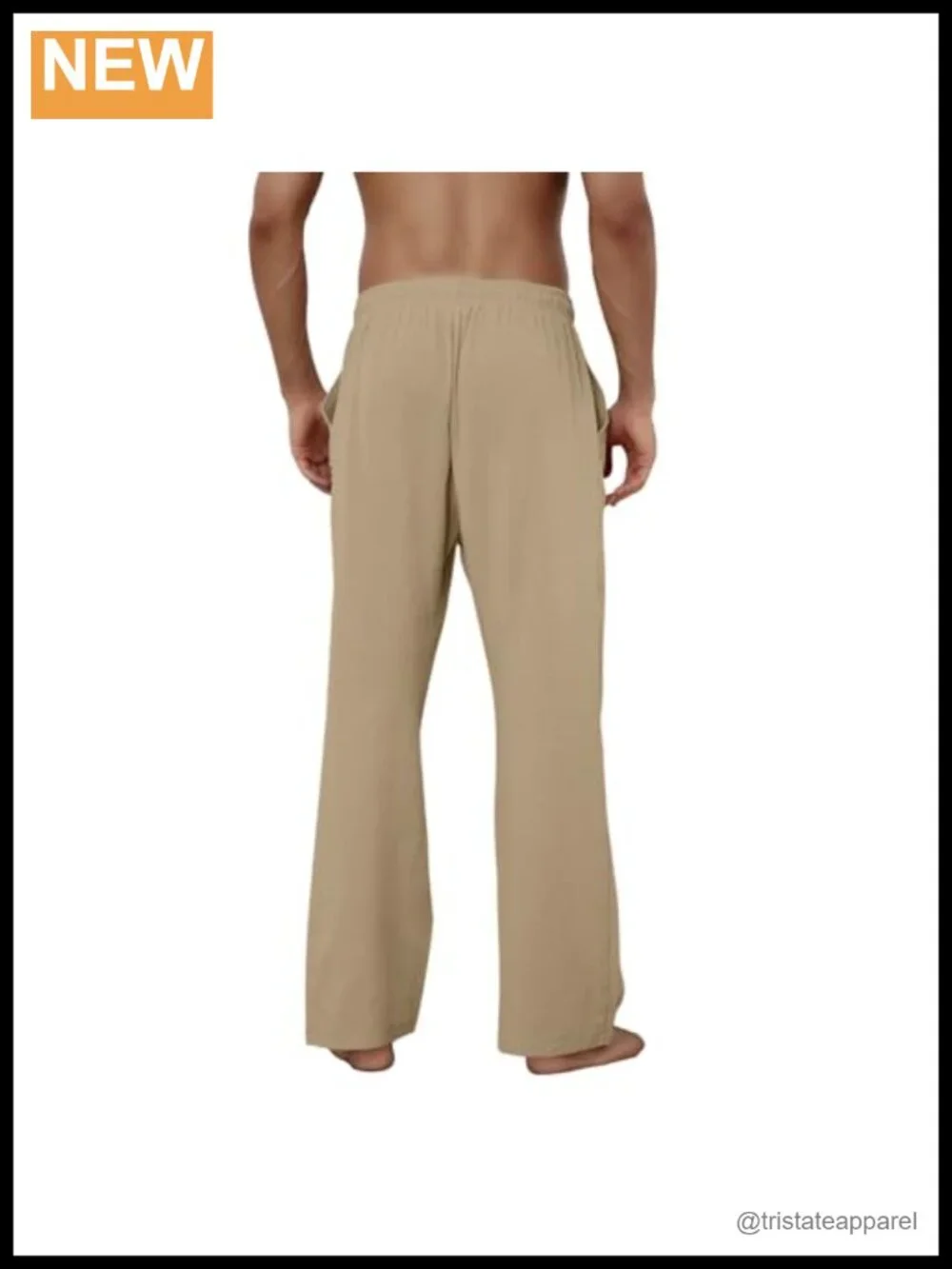 Cotton Linen Pants Men Casual Loose Fit Elastic Drawstring Waist Summer Beach
